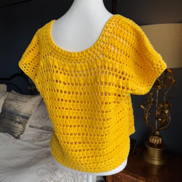 Yellow Handmade Open Knit Crochet Sweater - Picture 4 of 10